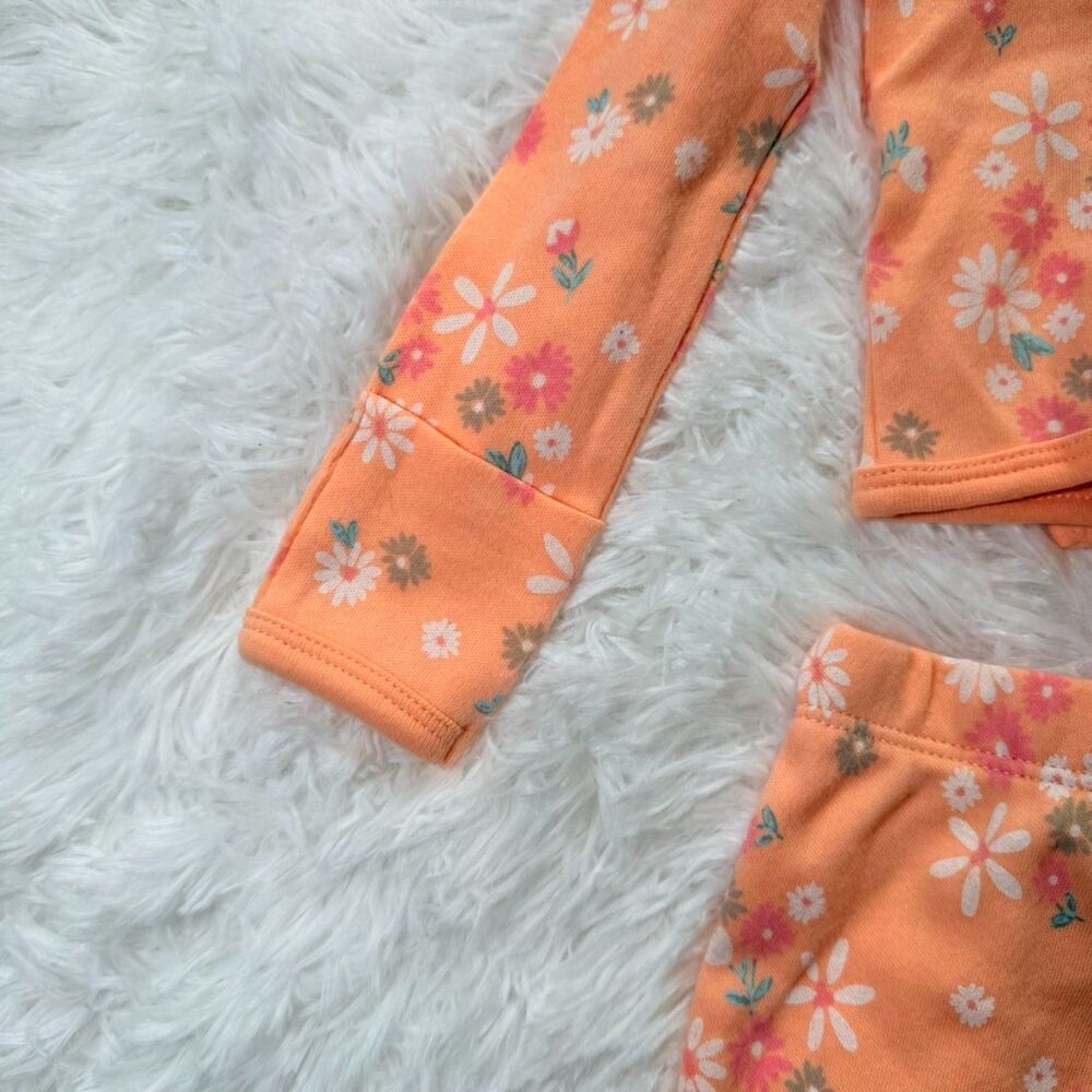 Floral Baby Outfit Set 3 Piece Orange Top + Pants + Hat 6-9M - Picture 6 of 9